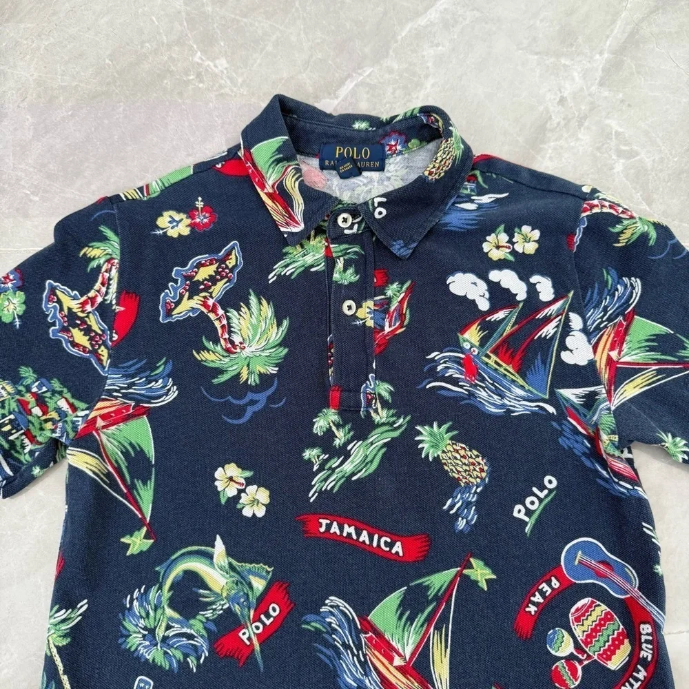 Boys Ralph Lauren Tropical Jamaica 100% Cotton Polo Short Sleeve Shirt Medium - Picture 2 of 16